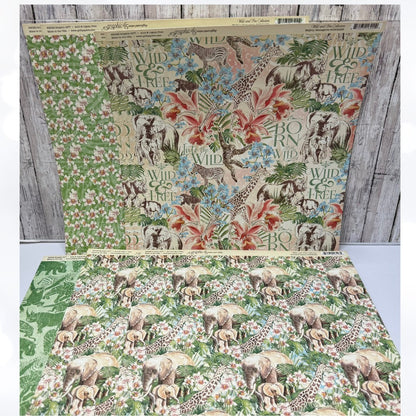 Graphic 45 WILD & FREE Safari Jungle 12x12 Papers Stickers Kit