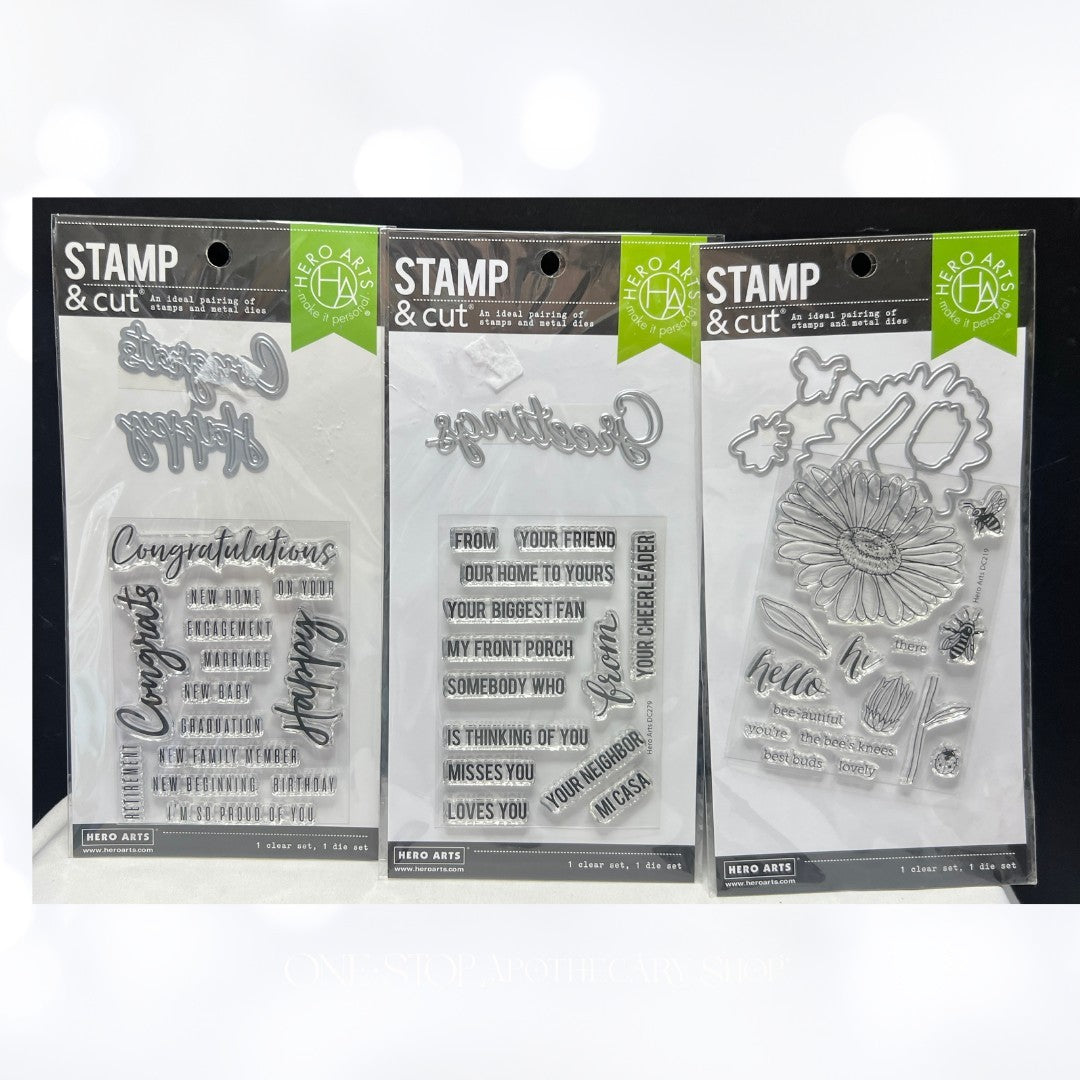 Hero Arts STAMP & CUT Daisy Greetings Congrats Bees Rubber Stamps Dies