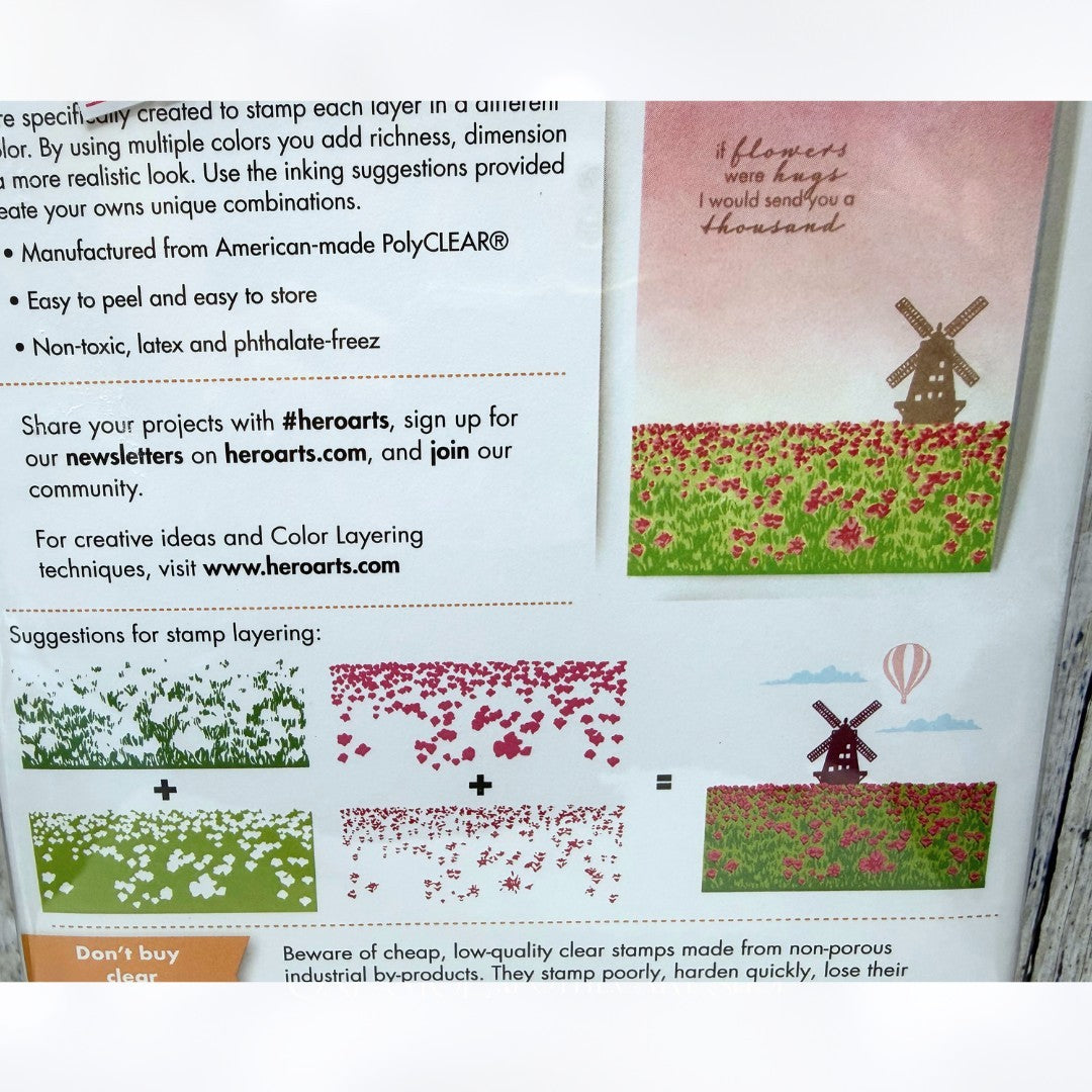 Hero Arts TULIP FIELDS Heroscapes Spring 6x8 Layering Rubber Stamps