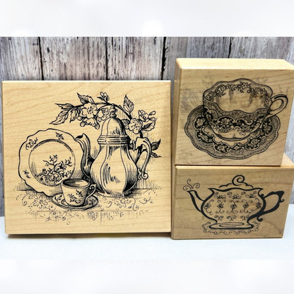 PSX TEA POT Cup Party Dinnerware Rubber Stamps Lot of 3