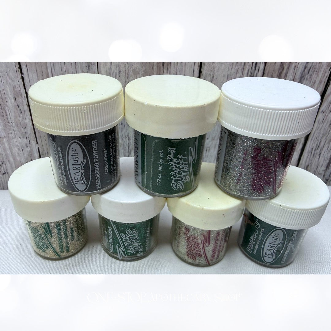 Stamp N Stuff EMBOSSING POWDERS Emeral Green Tinsel Pearlustre Lot of 7