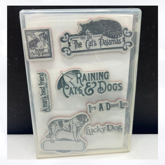 Graphic 45 IT'S RAINING CATS & DOGS Animals Rubber Stamps Set 1