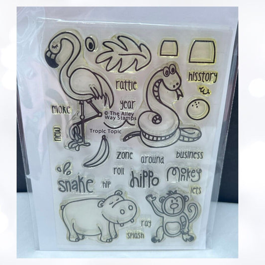 The Alley Way TROPIC TOPIC Animals Flamingo Monkey Zoo Jungle Rubber Stamps Rare