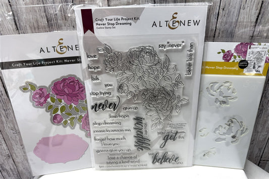 Altenew NEVER STOP DREAMING Craft Your Life Project Rubber Stamps Dies Kit