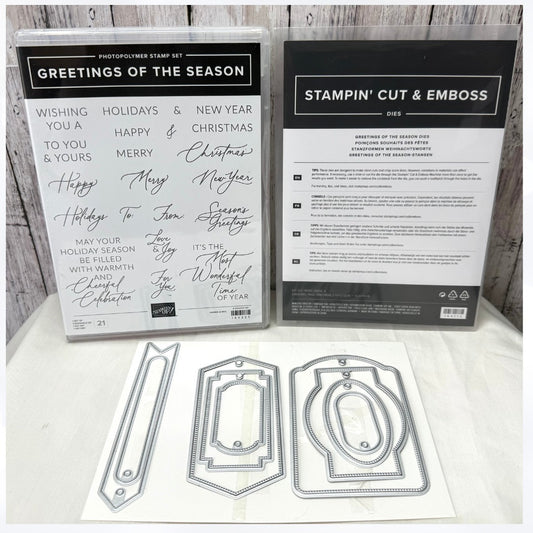 Stampin Up GREETINGS OF THE SEASON Christmas Holidays Rubber Stamps Dies