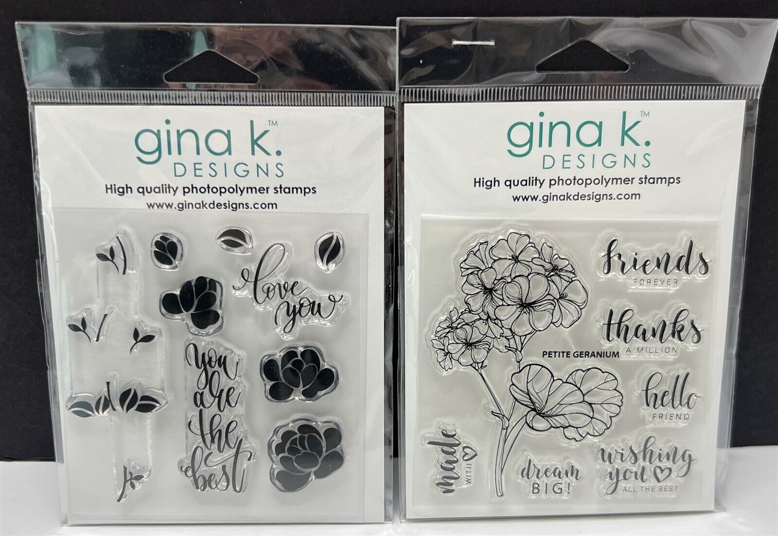 Gina K Designs PETITE GERANIUMS Mini Blossoms Flowers Floral 4x4 Rubber Stamps