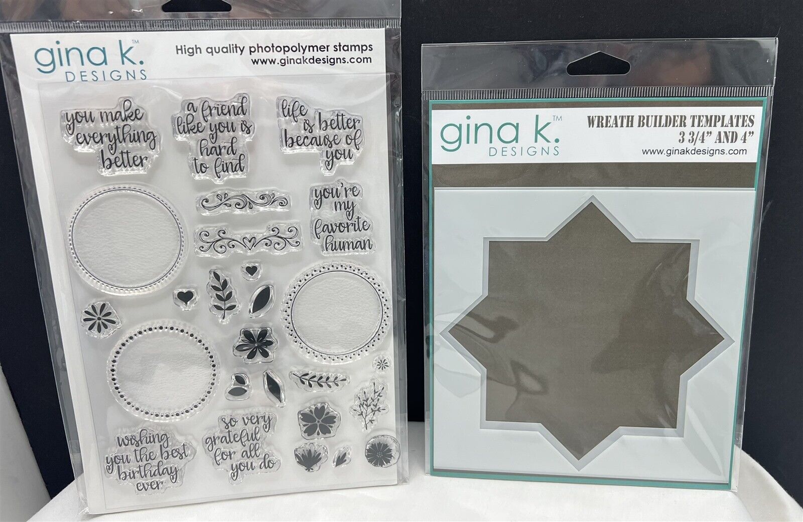 Gina K WREATH BUILDER Bundle 6x8 Rubber Stamps Set Stencils