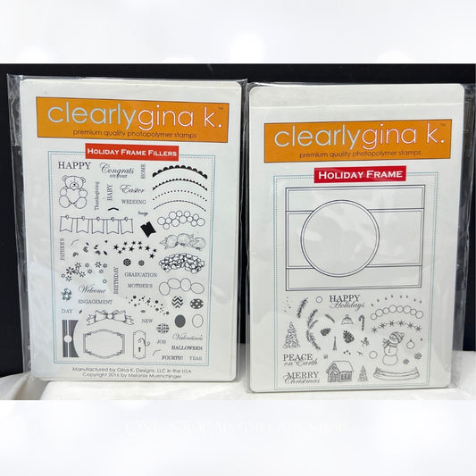 Gina K Designs HOLIDAY FRAME & FILLERS Christmas Rubber Stamps Lot of 2