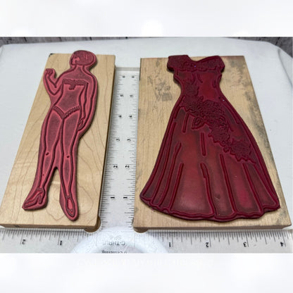 Me & Carrie Lou PAPER DOLL Dress Up Fashion Rubber Stamps Lot