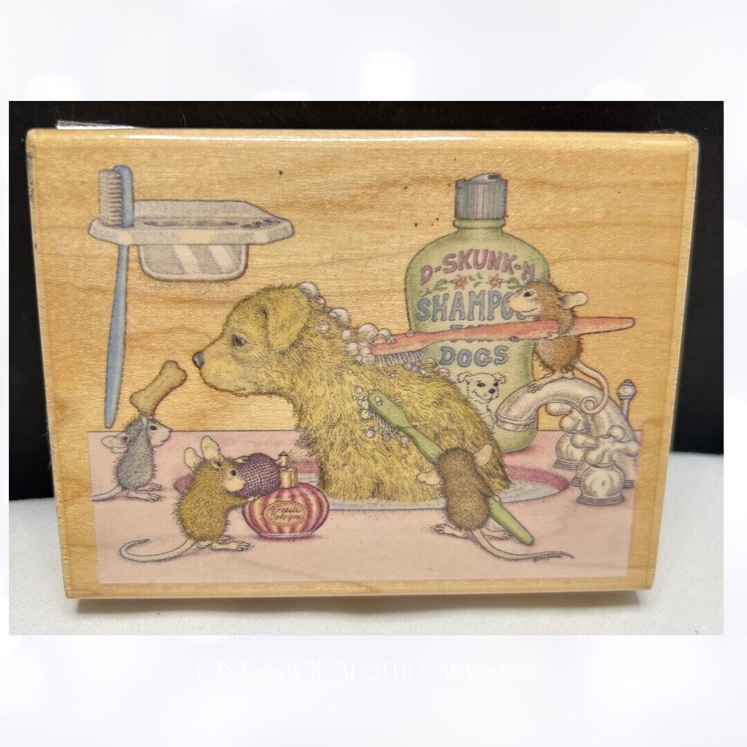 House Mouse SOGGY DOGGIE Dog Puppy Bath Mice Rubber Stamp