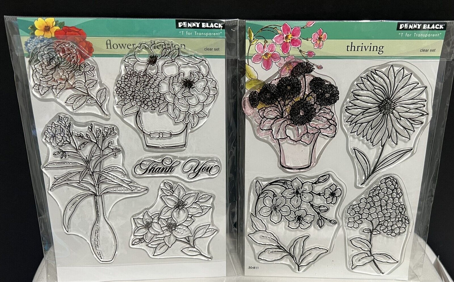 Penny Black FLOWER COLLECTION Thriving Floral Pots Vase Rubber Stamps Lot