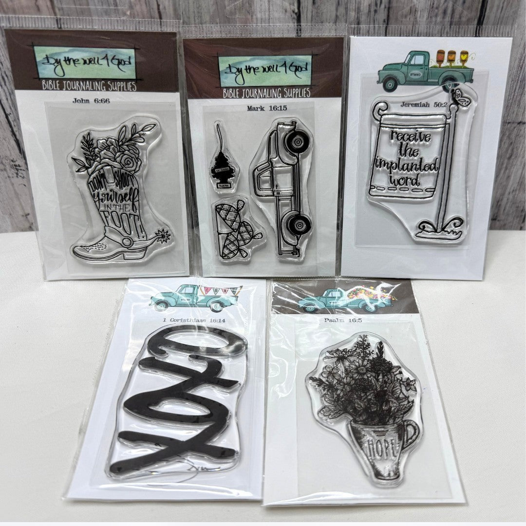By the Well 4 God Religious Bible Journaling Boots Truck Mini Rubber Stamps Lot