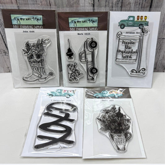 By the Well 4 God Religious Bible Journaling Boots Truck Mini Rubber Stamps Lot