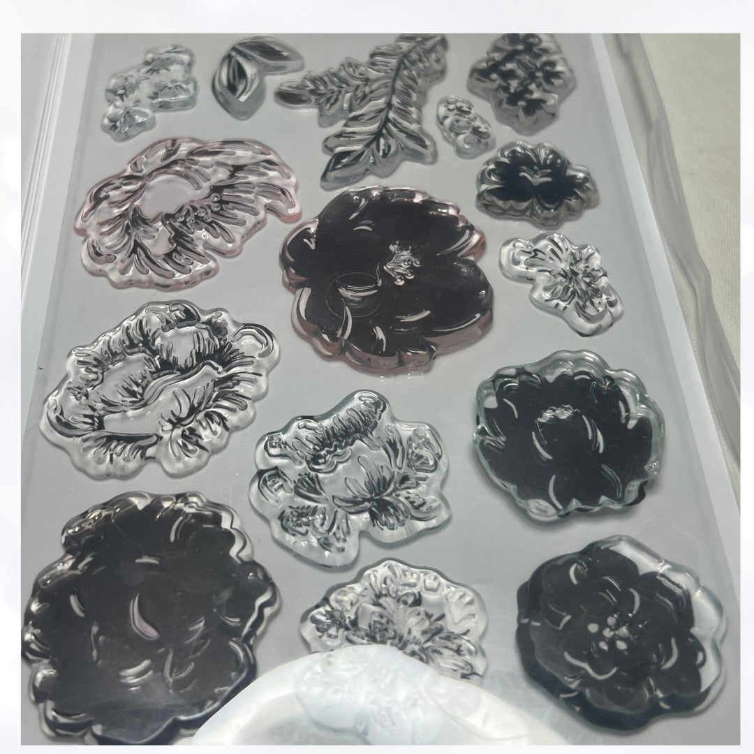 Stampin Up TWO-TONE FLORA Flowers Rubber Stamps Dies AS IS**
