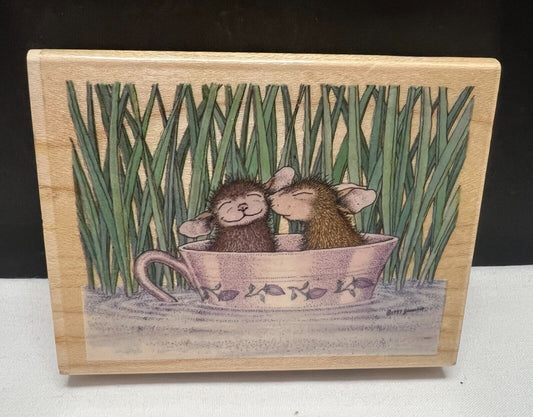House Mouse LOVE IN A TEA CUP Teacup Pond Mice Rubber Stamp