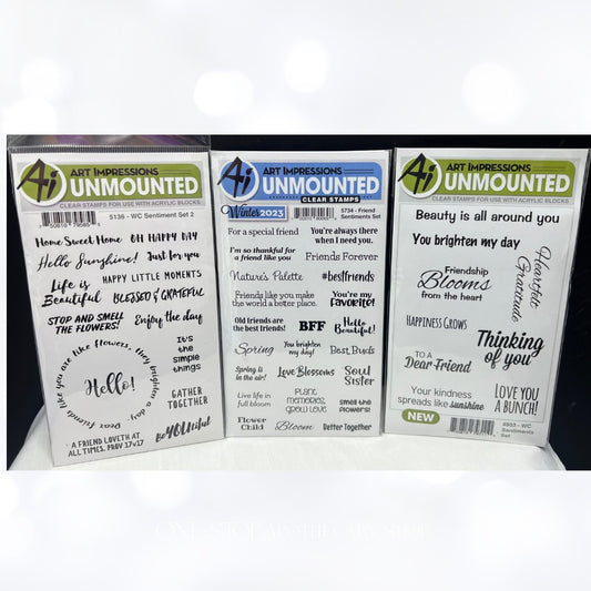Art Impressions SENTIMENTS 1 & 2 Friends Garden Flowers Rubber Stamps Lot