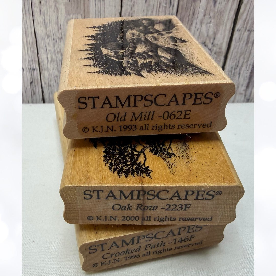 Stampscapes CROOKED PATH Oak Row Old Mill Landscape Nature Rubber Stamps