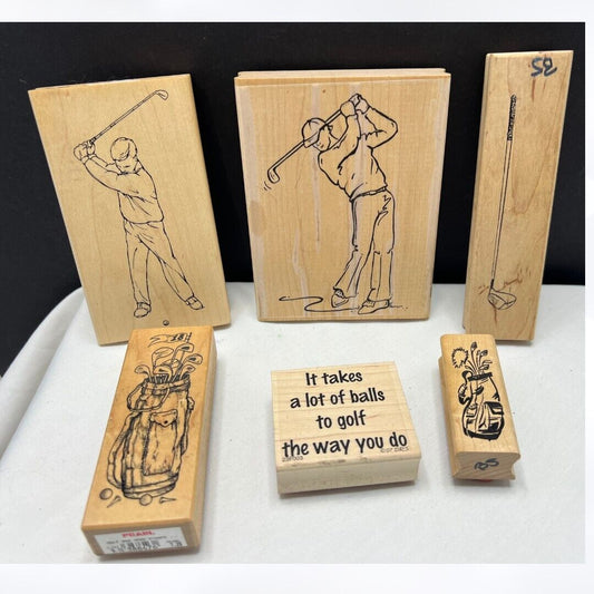 GOLFER Golf Golfing Clubs Sports Fathers Day Dad Wood Rubber Stamps Lot of 6