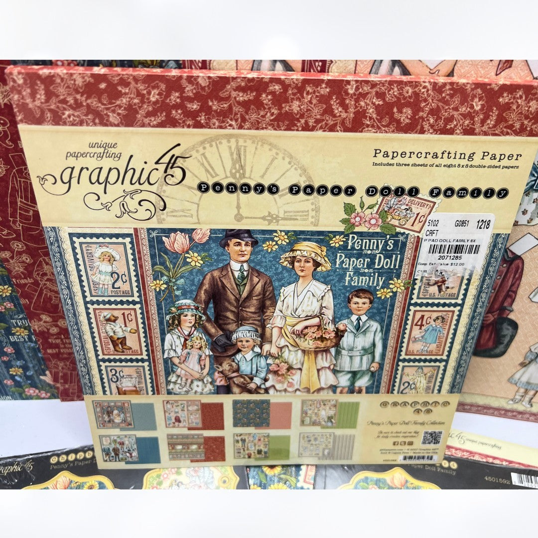Graphic 45 PENNY'S PAPER DOLL FAMILY 12x12 8x8 Chipboard Papers Kit