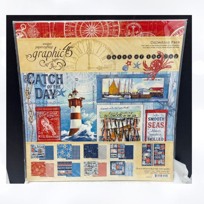 Graphic 45 CATCH OF THE DAY Sea Nautical Cardstock 12x12 Paper Stickers 