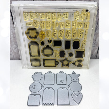 Papertrey Ink TINY TAGS Mini Gift Sentiments Greetings Rubber Stamps Dies