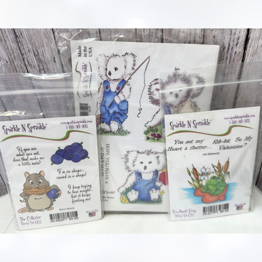 Sparkle N Sprinkle KOALA Frog Mouse Rubber Stamps Lot of 3