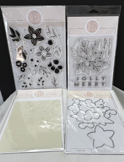 Pigment Craft Co CHRISTMAS BOUQUET Flowers Floral Rubber Stamps Dies Stencils