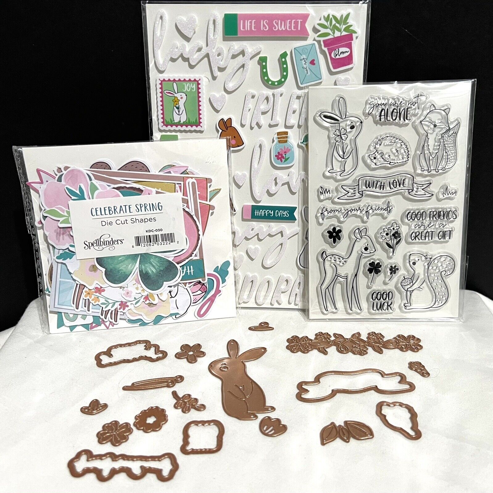 Spellbinders CELEBRATE SPRING Rabbit Deer Rubber Stamps Dies Stickers Lot