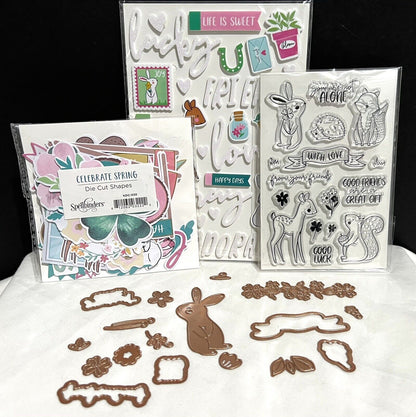 Spellbinders CELEBRATE SPRING Rabbit Deer Rubber Stamps Dies Stickers Lot