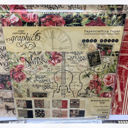Graphic 45 LOVE NOTES Music 12x12 8x8 Paper Chipboard Stickers Collection Kit