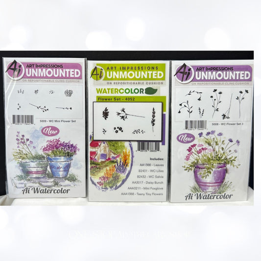 Art Impressions FLOWERS Watercoor Mini Floral Rubber Stamps Sets 1 & 3 Lot