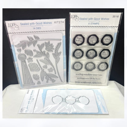 LDRS SEALED WITH GOOD WISHES Wax Seals Floral Greetings Rubber Stamps Dies