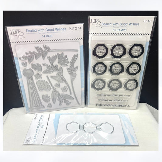 LDRS SEALED WITH GOOD WISHES Wax Seals Floral Greetings Rubber Stamps Dies
