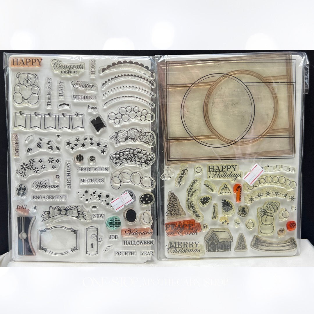 Gina K Designs HOLIDAY FRAME & FILLERS Christmas Rubber Stamps Lot of 2