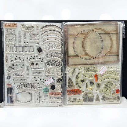 Gina K Designs HOLIDAY FRAME & FILLERS Christmas Rubber Stamps Lot of 2