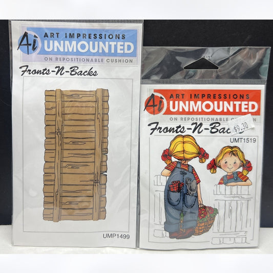 Art Impressions FRONTS N BACKS Little Girl Fence Rubber Stamps