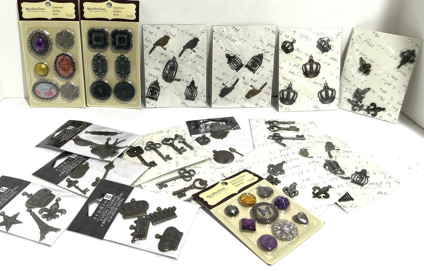 Recollections Michaels METAL CHARMS Embellishments Keys Birds Collage Lot of 17