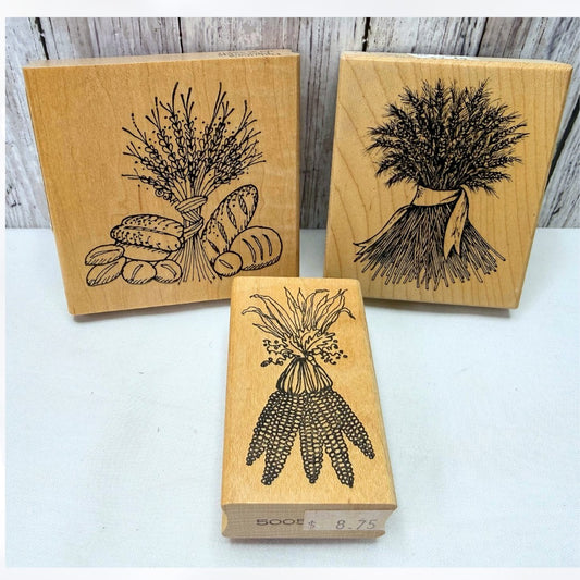 WHEAT Fall Autumn Rubber Stamps Lot of 3
