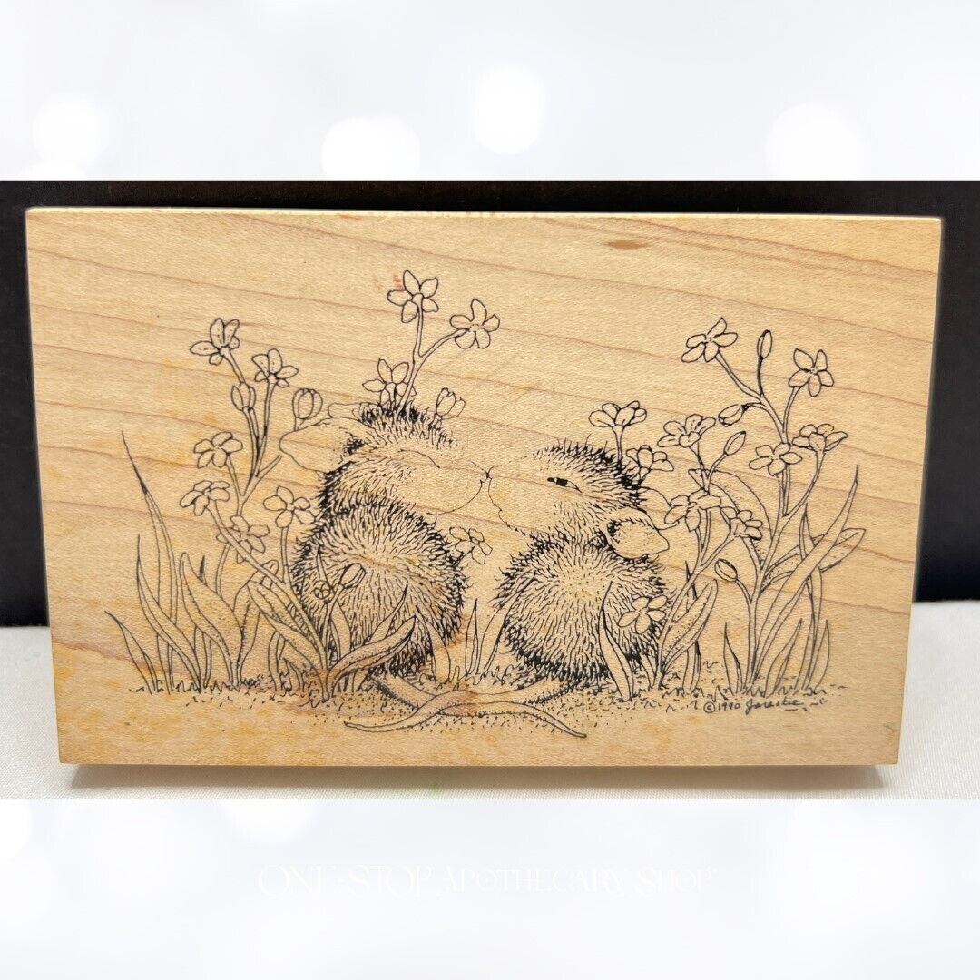 House Mouse NOSE TO NOSE IN FLOWERS Mice Rubber Stamp