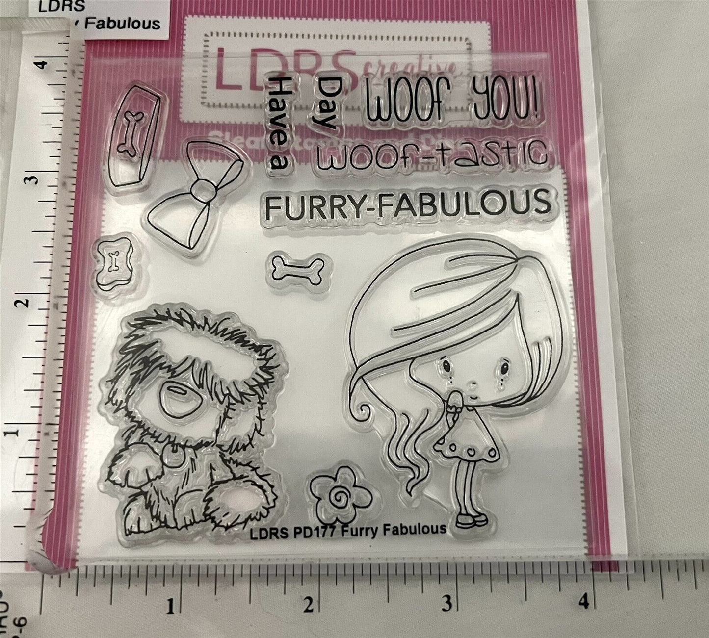 LDRS Design FURRY FABULOUS Dog Puppy Little Girl Rubber Stamps Dies Set