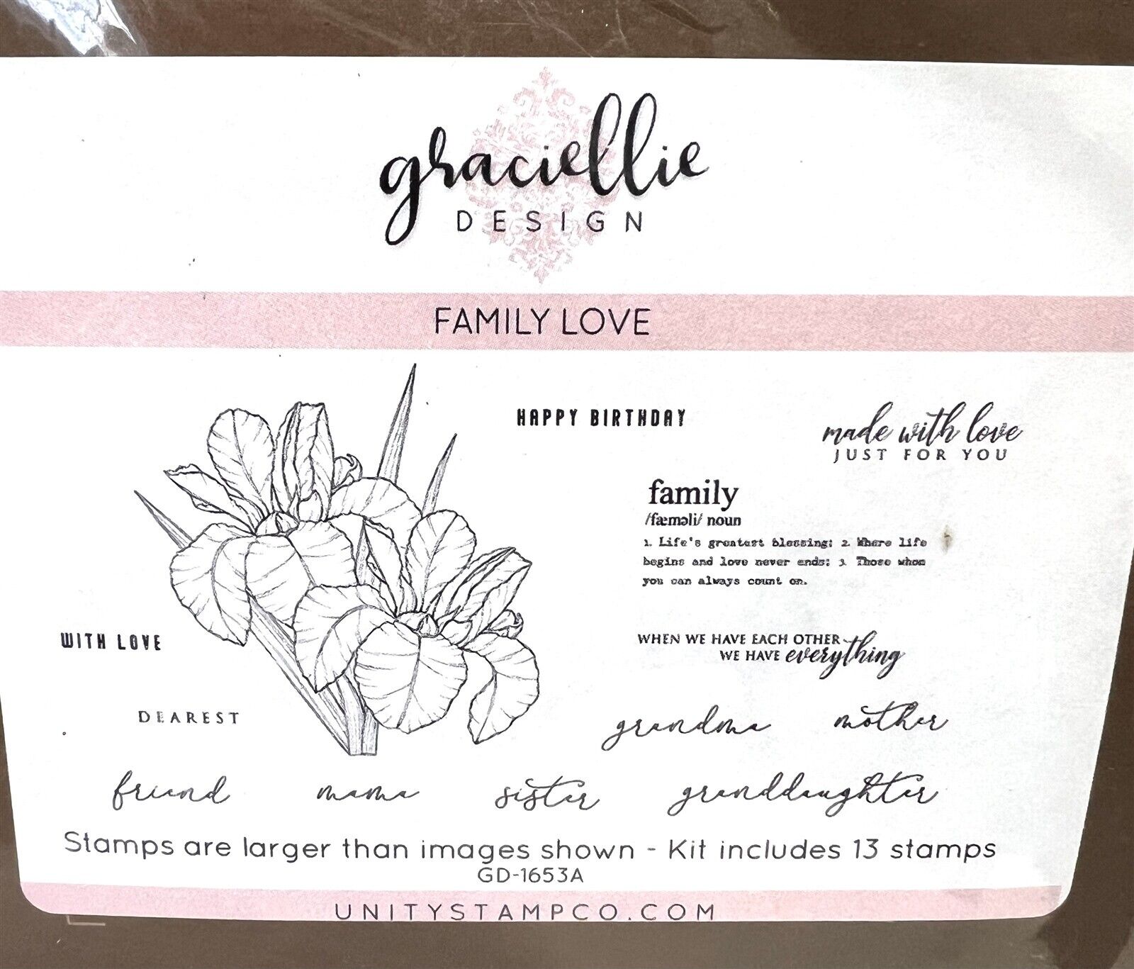 Unity Stamps FAMILY LOVE Graciellie Flowers Floral Sayings Rubber Stamps