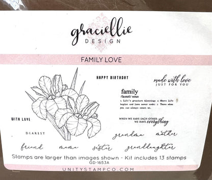 Unity Stamps FAMILY LOVE Graciellie Flowers Floral Sayings Rubber Stamps