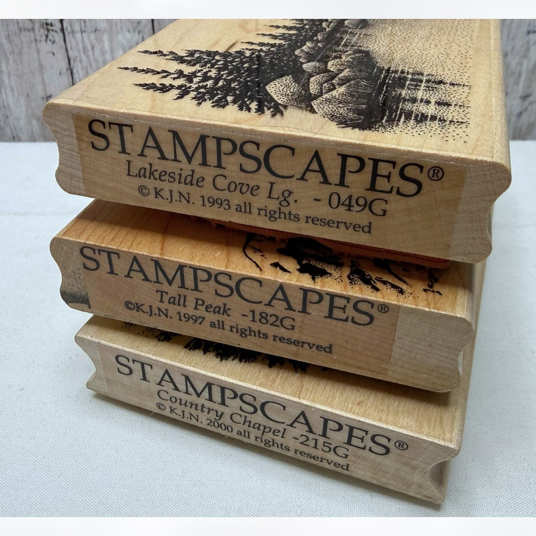 Stampscapes COUNTRY CHAPEL Lakeside Cove Tall Peak Landscape Rubber Stamps