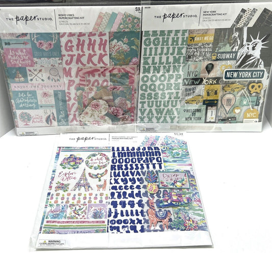 The Paper Studio 12x12 SCRAPBOOK KITS New York Paris Boho Paper Stickers Lot 