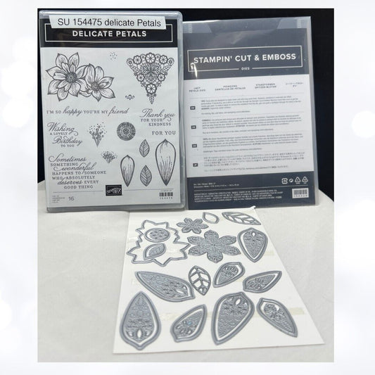 Stampin Up DELICATE PETALS Lacy Flowers Floral Rubber Stamps Dies AS IS**