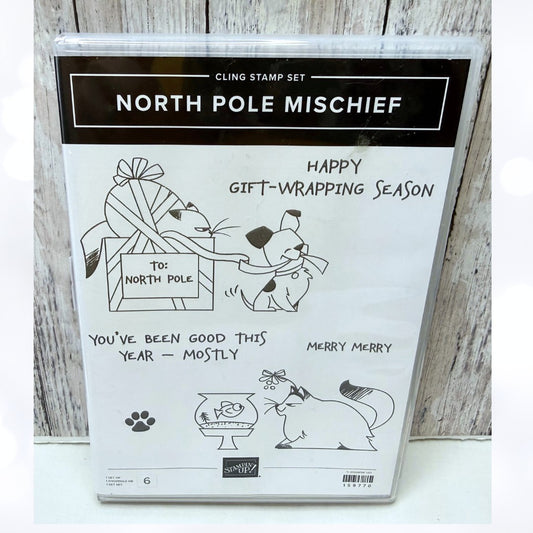 Stampin Up NORTH POLE MISCHEIF Dogs Christmas Cats Rubber Stamps
