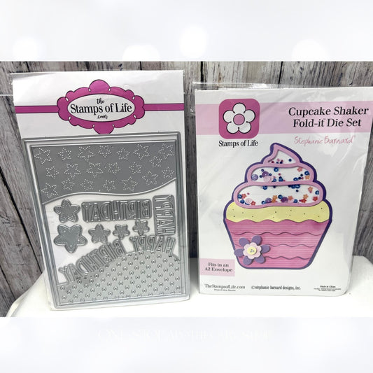 The Stamps of Life CUPCAKE SHAKER Birthday Cake A2 Tri-Background Dies