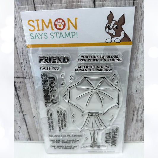 Simon Says Stamp FOLLOW THE RAINBOW Umbrella Girl Spring Rubber Stamps