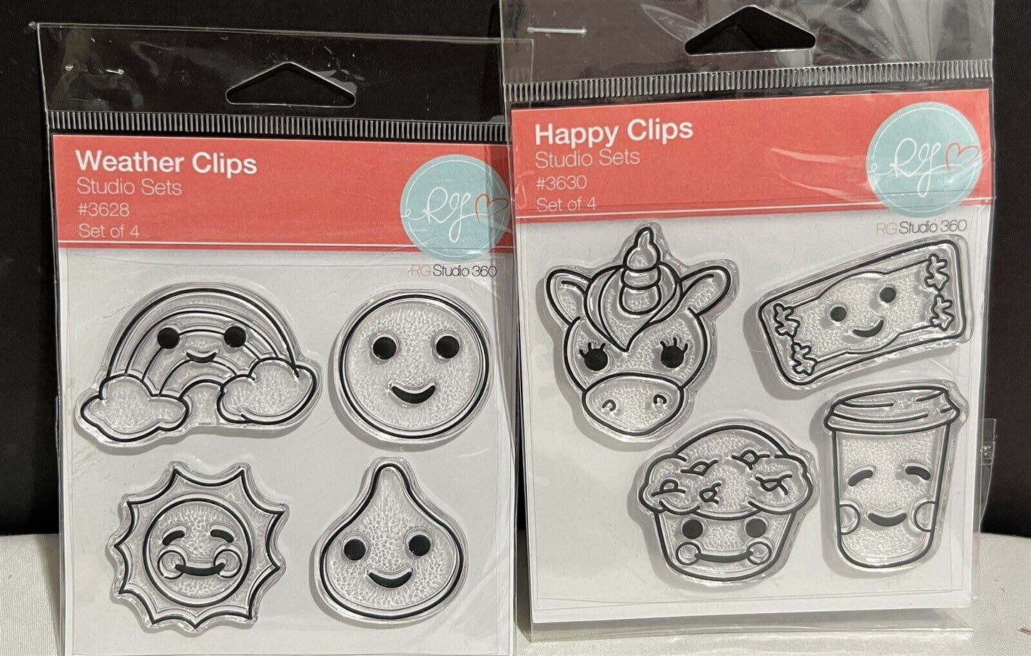 RG Studio 360 HAPPY CLIPS Unicorn Rainbow Latte Rubber Stamps Lot of 2