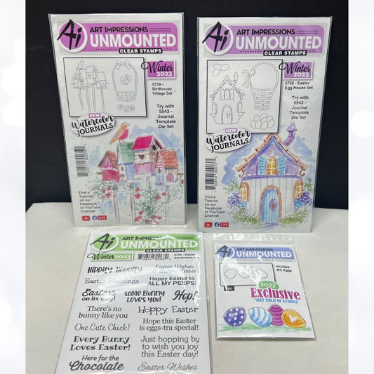 Art Impressions EASTER EGG HOUSE Birdhouse Spring Rubber Stamps Lot of 4